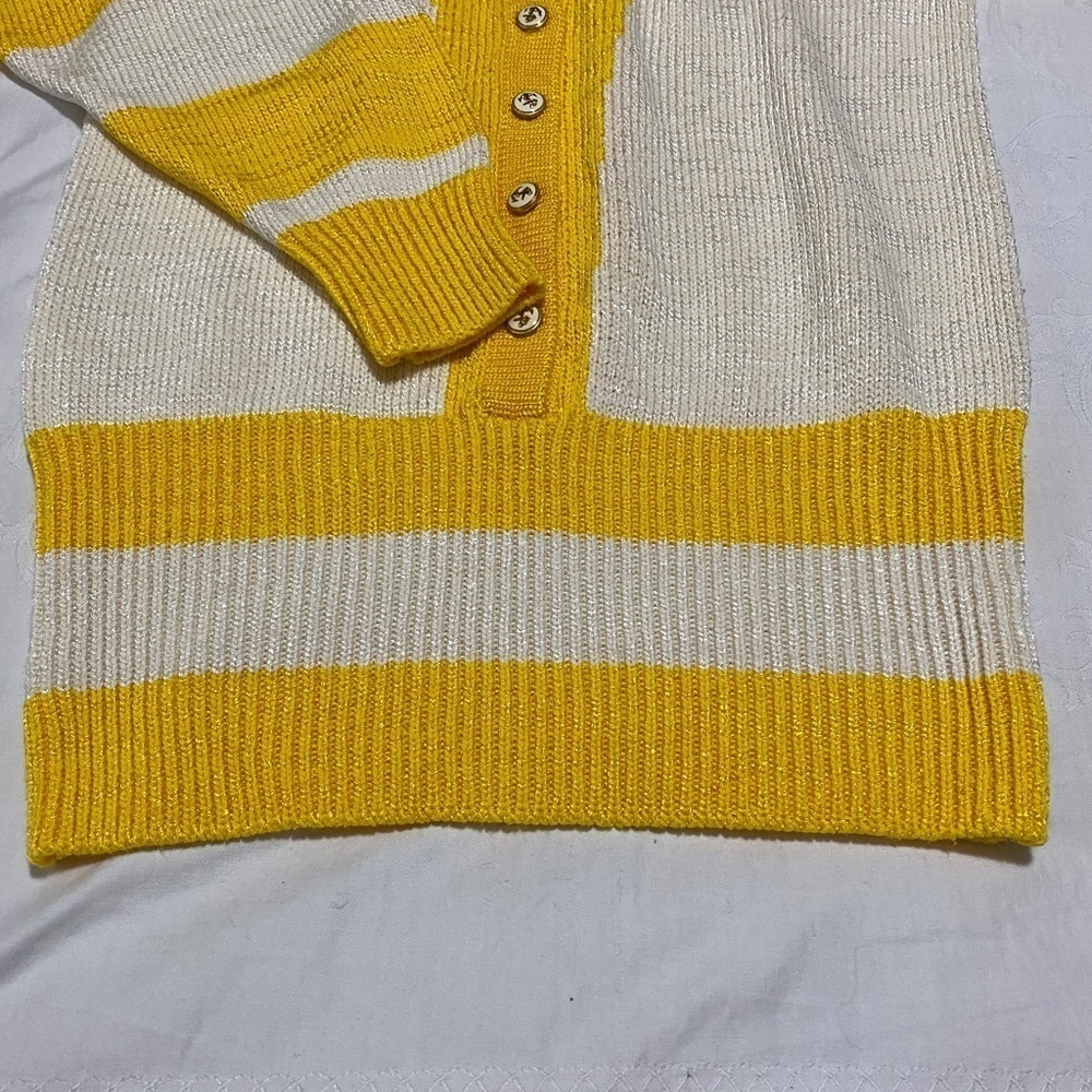Nannell Vintage Cardigan Sweater Yellow White Stripe Nautical Anchor Buttons M - Picture 6 of 12